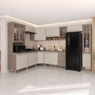 Armário de Cozinha Modulada Completa de Canto Paris 20 Portas 3 Gavetas Nogal-salinas Fidelita
