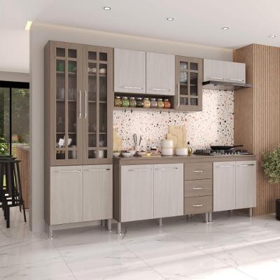 Armário de Cozinha Modulada Completa Paris 13 Portas 3 Gavetas MDF-MDP 260cm Nogal-salinas Fidelita
