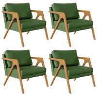 Kit 04 Poltronas Com Estrutura Madeira L02 Facto Verde Musgo - 1