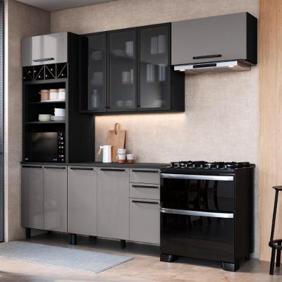 Armário de Cozinha Modulada Completa Mônaco 10 Portas 2 Gavetas MDF-MDP 270CM Chumbo-titânio