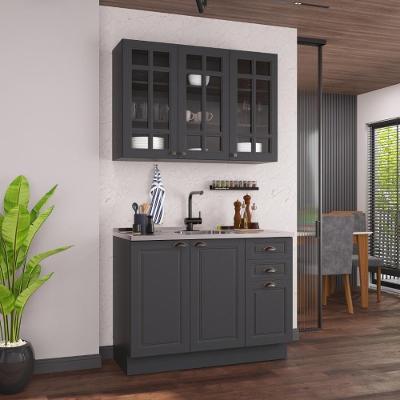 Armário de Cozinha Modulada Compacta Nara 6 Portas 2 Gavetas MDF 120CM Chumbo
