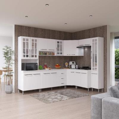 Armário de Cozinha Modulada Completa de Canto Viena 18 Portas 3 Gavetas MDF-MDP 445cm Branco