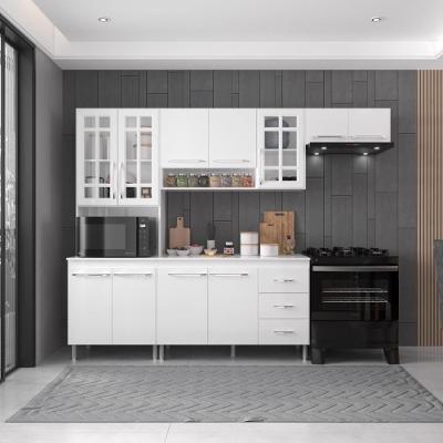 Armário de Cozinha Modulada Compacta Viena 11 Portas 3 Gavetas MDP 260CM Branco Fidelita Móveis