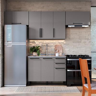 Armário de Cozinha Modulada Completa Mônaco 7 Portas 3 Gavetas 280CM Chumbo Titânio Fidelita Móveis