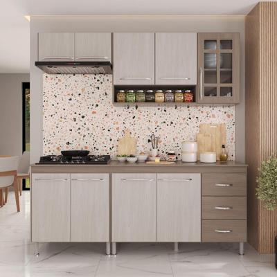 Armário de Cozinha Modulada Compacta Paris 9 Portas 3 Gavetas MDF-MDP 190CM Nogal-salinas Fidelita