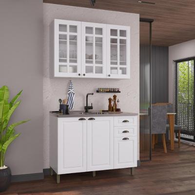 Armário de Cozinha Modulada Compacta Nara 6 Portas 2 Gavetas MDF 120CM Branco Fidelita Móveis