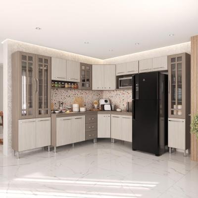 Armário de Cozinha Modulada Completa de Canto Paris 20 Portas 3 Gavetas MDF-MDP Nogal-salinas
