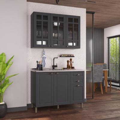 Armário de Cozinha Modulada Compacta Nara MDF 120CM 6 Portas 2 Gavetas Chumbo Fidelita Móveis