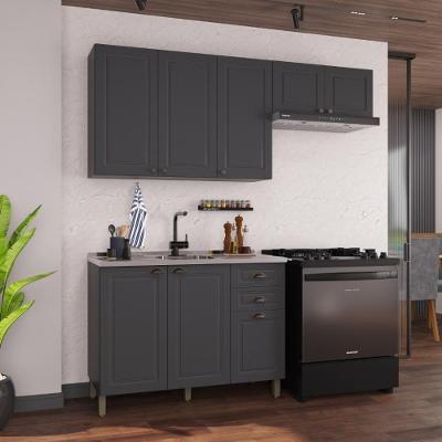 Armário de Cozinha Modulada Compacta Nara 8 Portas 2 Gavetas MDF 200CM Chumbo