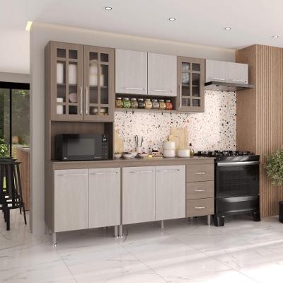 Armário de Cozinha Modulada Compacta Paris 11 Portas 3 Gavetas MDP 260CM Nogal Salinas Fidelita