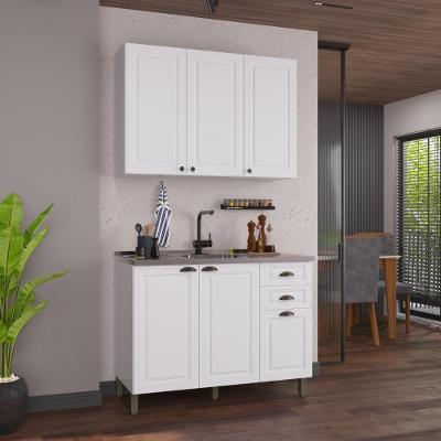 Armário de Cozinha Modulada Compacta Nara 6 Portas 2 Gavetas MDF 120CM Branco