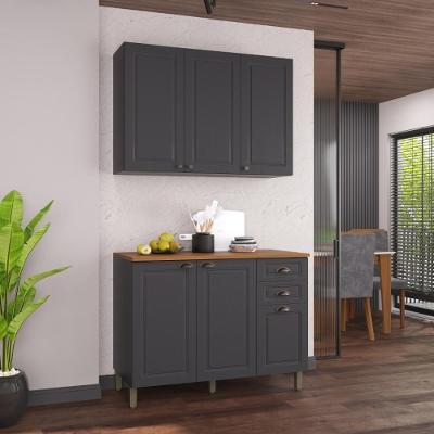 Armário de Cozinha Modulada Compacta Nara 6 Portas 2 Gavetas MDF 120CM Chumbo