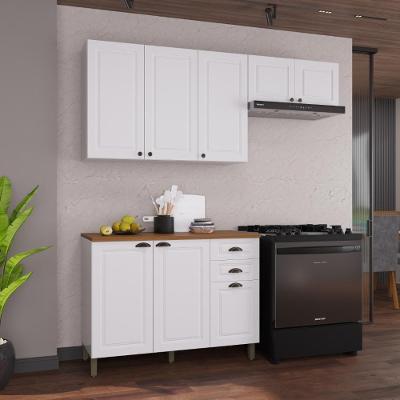 Armário de Cozinha Modulada Compacta Nara 8 Portas 2 Gavetas MDF 200CM Branco