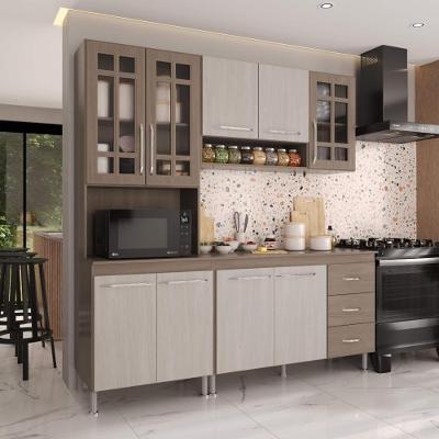 Armário de Cozinha Modulada Compacta Paris 9 Portas 3 Gavetas 190CM Nogal Salinas Fidelita Móveis