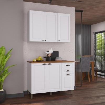 Armário de Cozinha Modulada Compacta Nara 6 Portas 2 Gavetas MDF 120cm Branco