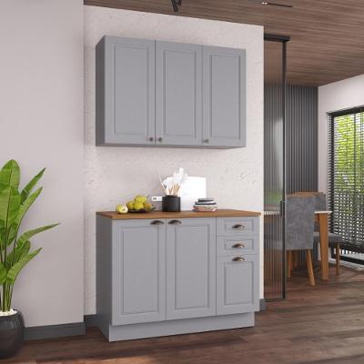 Armário de Cozinha Modulada Compacta Nara 6 Portas 2 Gavetas MDF 120CM Titânio Fidelita Móveis