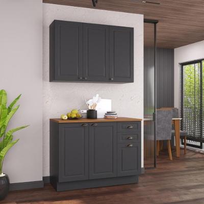 Armário de Cozinha Modulada Compacta Nara 100% MDF 2 Peças 6 Portas 2 Gavetas Tampo Rodapé Chumbo