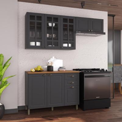 Armário de Cozinha Modulada Compacta Nara 8 Portas 2 Gavetas MDF 200CM Chumbo