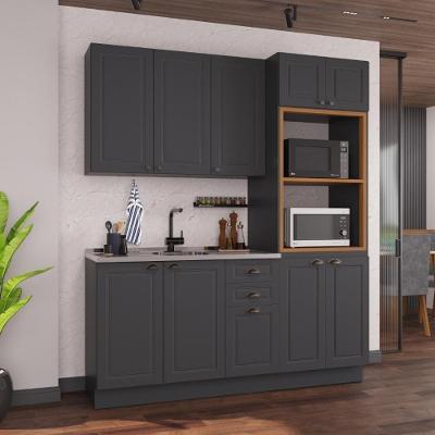 Armário de Cozinha Modulada Compacta Nara 10 Portas MDF 190cm Chumbo Fidelita Móveis 3 Peças