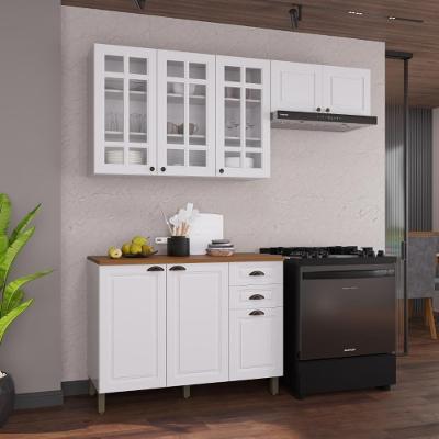 Armário de Cozinha Modulada Compacta Nara 8 Portas 2 Gavetas MDF 200cm Branco Fidelita Móveis