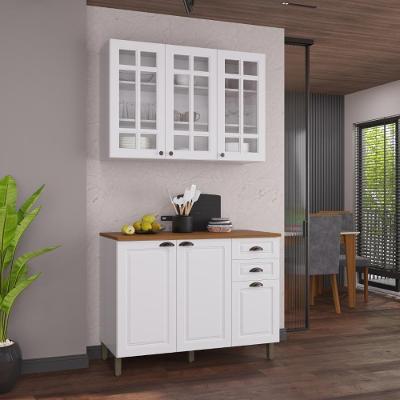 Armário de Cozinha Modulada Compacta Nara 6 Portas 2 Gavetas MDF 120CM Branco Fidelita Móveis