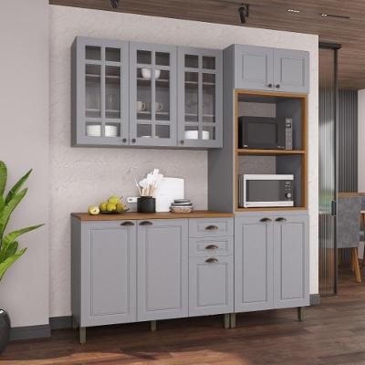 Armário de Cozinha Modulada Compacta Nara 10 Portas 2 Gavetas MDF Titânio Fidelita Móveis