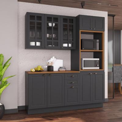 Armário de Cozinha Modulada Compacta Nara 10 Portas 2 Gavetas MDF 190cm Chumbo