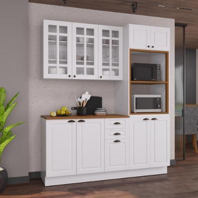 Armário de Cozinha Modulada Compacta Nara 10 Portas 2 Gavetas MDF Branco Fidelita Móveis