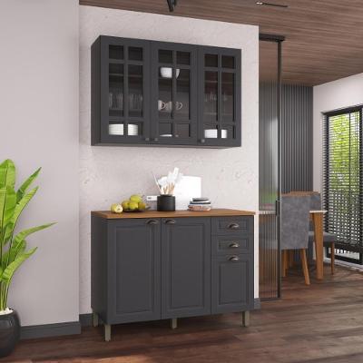 Armário de Cozinha Modulada Compacta Nara 6 Portas 2 Gavetas MDF 120CM Chumbo