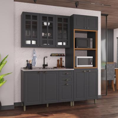Armário de Cozinha Modulada Compacta Nara 10 Portas 2 Gavetas MDF 190CM Chumbo