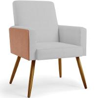 Kit 04 Poltronas Pés Palito Linho Cinza Couríssimo Camel - 7