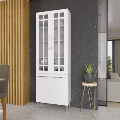 Paneleiro Duplo Modulado com Vidro Viena 4 Portas MDP 70CM Branco Fidelita Móveis