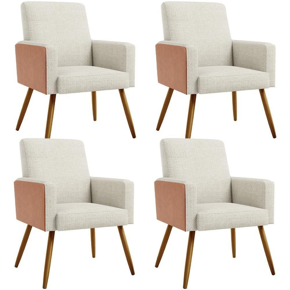 Kit 04 Poltronas Pés Palito Linho Champagne Couríssimo Camel - 1