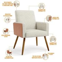 Kit 04 Poltronas Pés Palito Linho Champagne Couríssimo Camel - 11