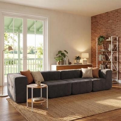 Sofá Modular 4 Lugares Com 2 Cantos Kappesberg Boucle Titanio