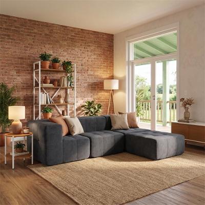 Sofá Modular 3 Lugares Com Puff Kappesberg Boucle Titanio