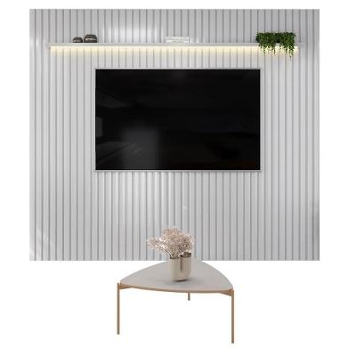 Painel para TV Trento 275 Ripado Bali LED 75 Polegadas MDF Laqueado Dourado com Mesa de Centro Lina