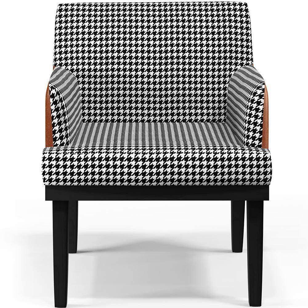 Kit 04 Poltronas Base Preto Suede Pied Poule Camel - 6