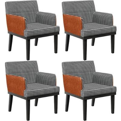 Kit 04 Poltronas Decorativas Beatriz W01 Suede Pied Poule Preto Caramelo Lyam Decor