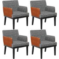 Kit 04 Poltronas Base Preto Suede Pied Poule Camel - 1