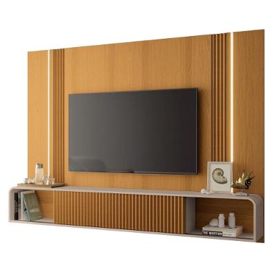 Painel para TV com Nicho e Led Ômega Até 85 Polegadas MDF MDP Amadeirado Off White HB Móveis