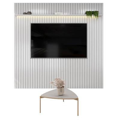 Painel para TV Trento 250 Ripado Bali LED MDF com Mesa de Centro Lina Dourado DJ Móveis