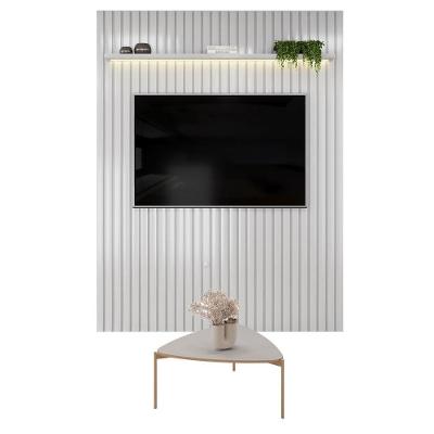 Painel para TV Trento 183 Ripado Bali 65 Polegadas MDF LED Dourado com Mesa de Centro DJ Móveis