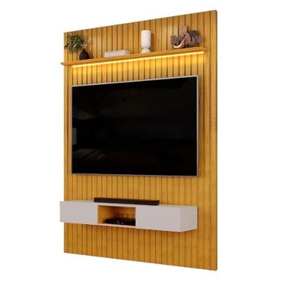 Painel para TV com Bancada Trento 65 183CM MDF Ripado com LED Cedro-Bali DJ Móveis