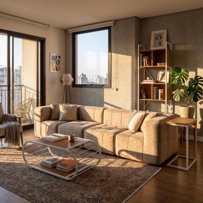 Sofá Modular Boucle Capuccino 4 Lugares 344CM Bouclé Bege Kappesberg