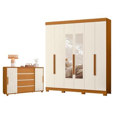 Guarda Roupa Casal Vinci 06 Portas Correr 03 Gavetas Espelho Cinamomo Off White Albatroz Móveis