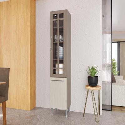 Paneleiro Simples Modulado com Vidro Paris 2 Portas 3 Prateleiras 35CM Nogal-Salinas Fidelita Móveis