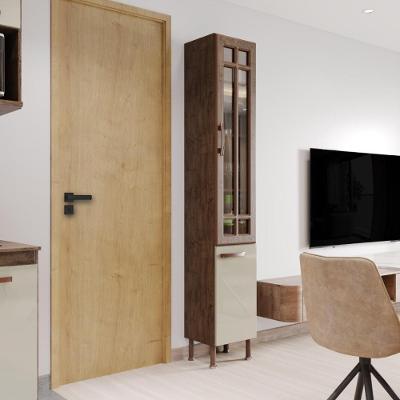 Paneleiro Simples Modulado com Vidro Lisboa 2 Portas 3 Prateleiras 35CM Noce Off White Fidelita