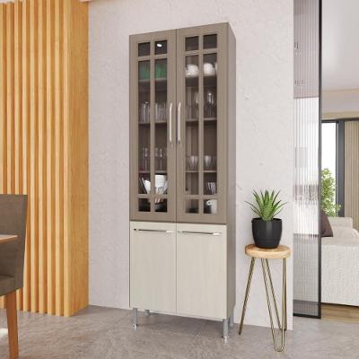 Paneleiro Duplo Modulado com Vidro Paris 4 Portas 3 Prateleiras MDP 70CM Nogal-Salinas Fidelita
