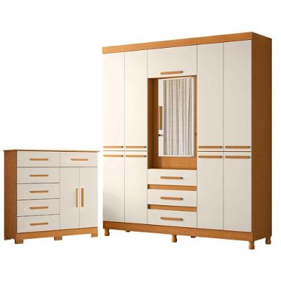 Guarda Roupa Casal New Fusion 10 Portas Basculante 3 Gavetas MDF Cinamomo Off White com Cômoda